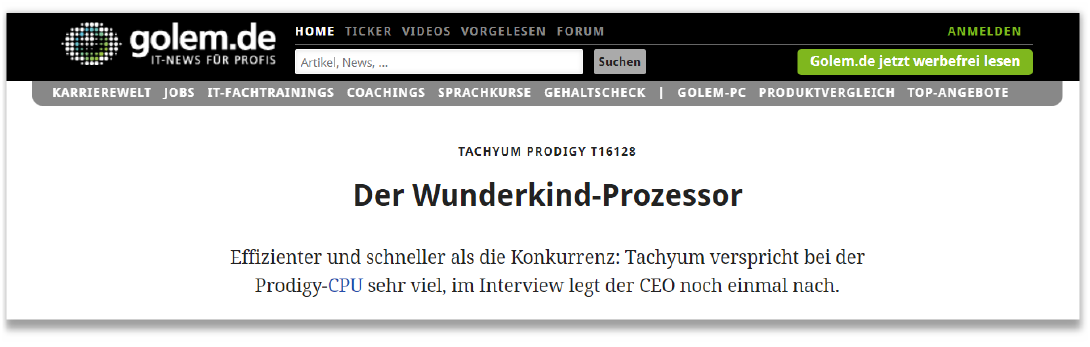 Golem.de: Tachyum Prodigy T16128 - Der Wunderkind-Prozessor
