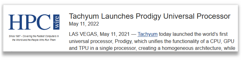HPCWire: Tachyum Launches Prodigy Universal Processor