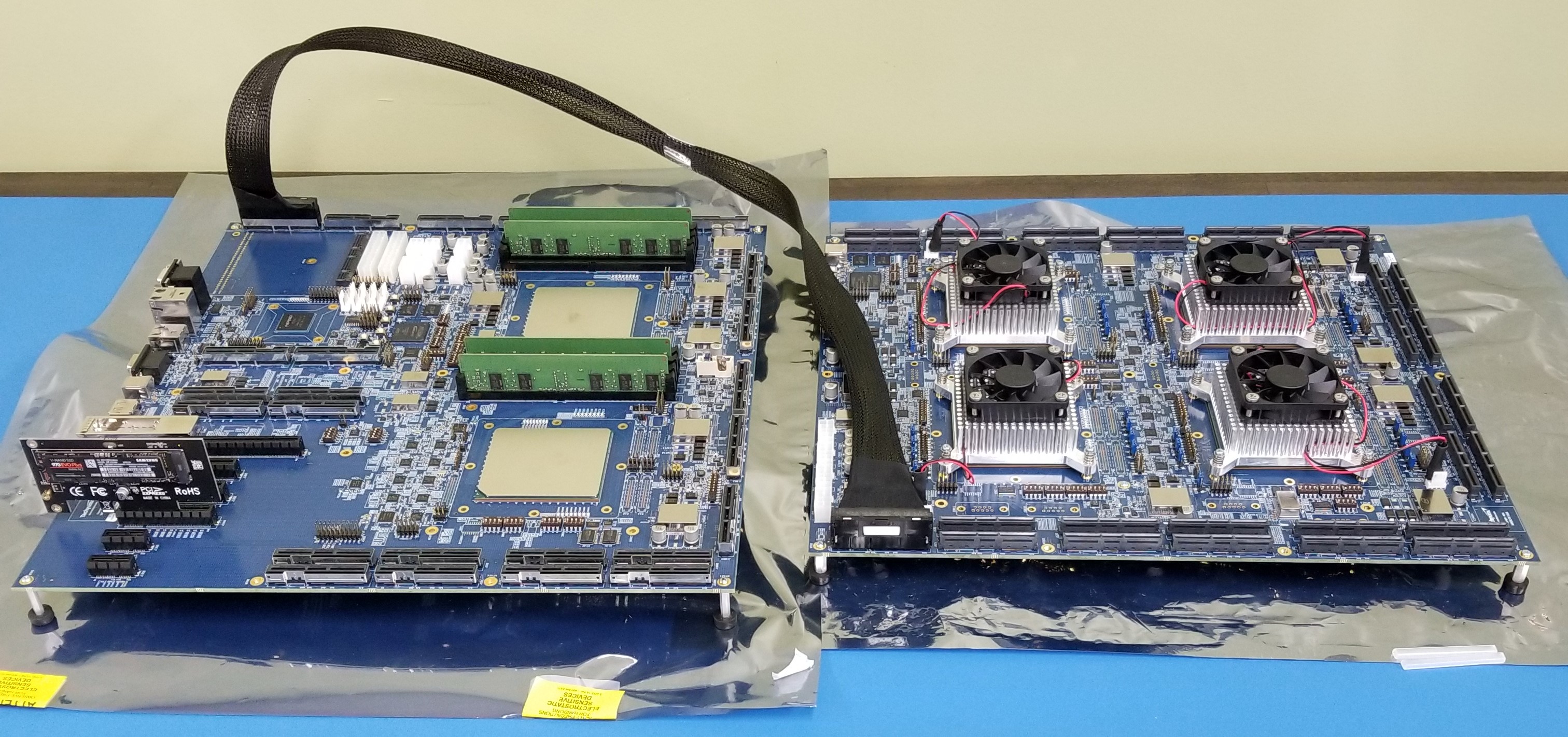Tachyum Prodigy FPGA DDR-IO Board connects to the Prodigy FPGA CPU Board